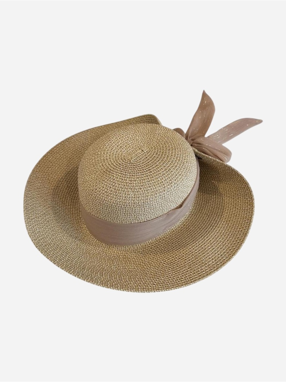 Nine West Straw Hat with Taupe Ribbon Bow